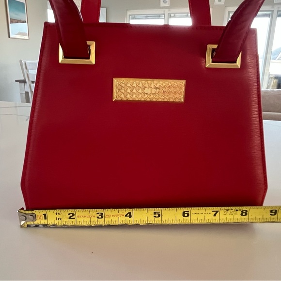 Vintage Christian Dior Red Textured Leather Mini Top Handle Handbag with Gold HW - Picture 12 of 15